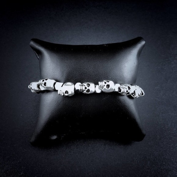 💀 Silver Skull & Hematite Beaded Bracelet Handmade Men’s Jewelry - Picture 5 of 5